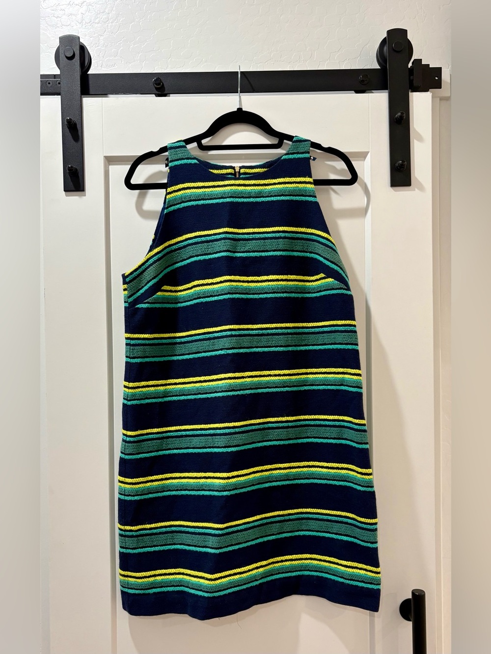 Vineyard Vines Navy, Teal & Yellow Striped Sleeveless Shift Dress